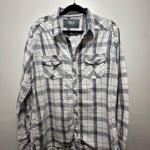 BKE Men's White and Gray Plaid Button Down Shirt